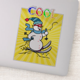 Colourful Snowman Skiing funny cute snowman sk
