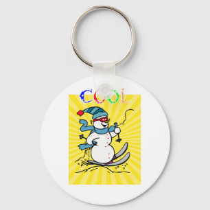 Colourful Snowman Skiing   funny cute snowman   sk Keychain