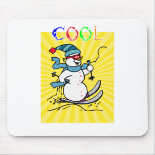 Colourful Snowman Skiing funny cute snowman sk Mouse Pad