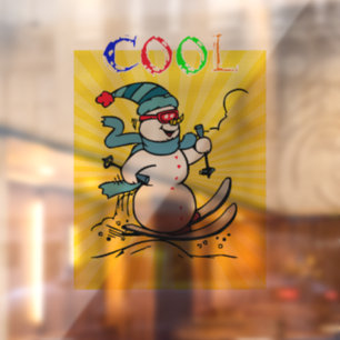 Colourful Snowman Skiing   funny cute snowman   sk Window Cling