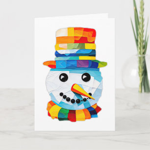 Colourful Snowman Tissue Paper Art Christmas Card