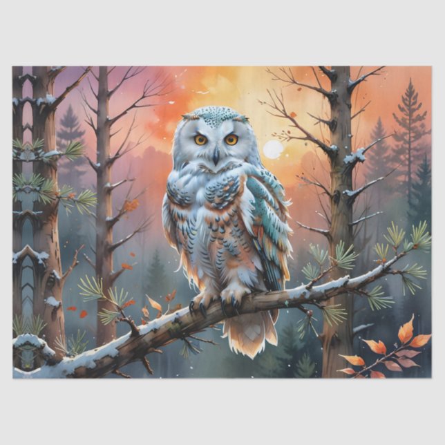 Colourful Snowy owl in Autumnal Forest Tissue Paper (Front)