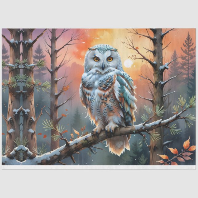 Colourful Snowy owl in Autumnal Forest Tissue Paper (Front)