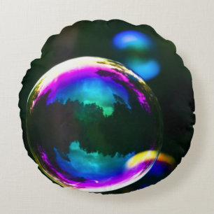 Colourful Soap Bubbles Floating Round Pillow
