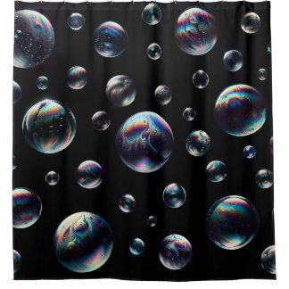 Colourful Soap Bubbles on Black Shower Curtain