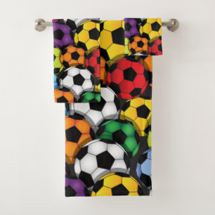 Colourful Soccer Balls Design Bath Towel Set