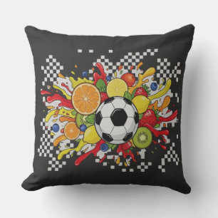 Colourful Soccer Chequerboard Throw Pillow