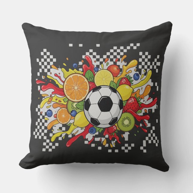 Colourful Soccer Chequerboard Throw Pillow (Front)