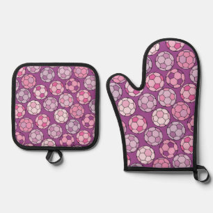 Colourful Soccer Pattern Oven Mitt & Pot Holder Set