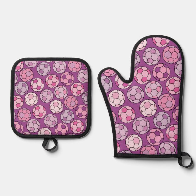 Colourful Soccer Pattern  Oven Mitt & Pot Holder Set (Front)