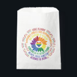 Colourful Social Justice Flower Word Art Favour Bag<br><div class="desc">Colourful word art design gives a shout out to a variety of social justice movements including Black Lives Matter,  Science is Real,  Love is Love,  Women's Rights are Human Rights,  and more. Centre of graphic is rainbow flower and heart.</div>