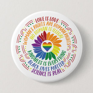 Colourful Social Justice Flower Word Art Large 3 Inch Round Button