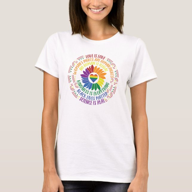 Colourful Social Justice Flower Word Art T-Shirt (Front)