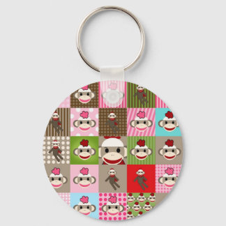 Colourful Sock Monkey Patchwork Keychain