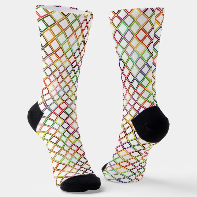 Colourful socks featuring a vibrant diamond patter (Angled)