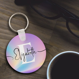 Colourful Soft Pastel Colours Gradient Chic Monogr Keychain