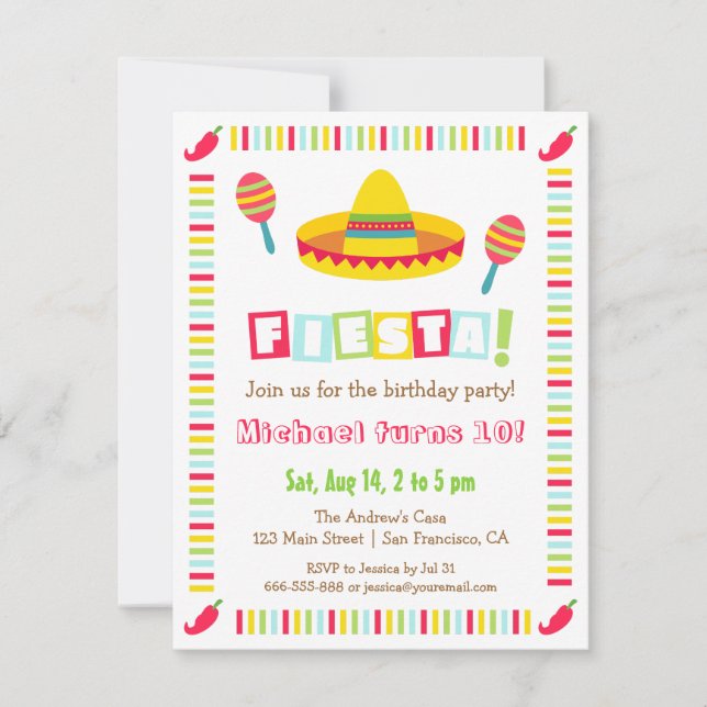 Colourful Sombrero Mexican Fiesta Kids Party Invitation (Front)