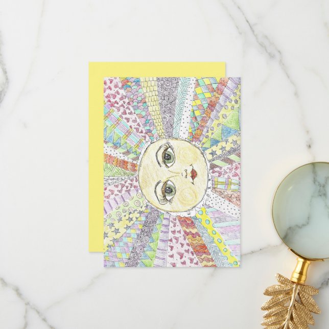 Colourful, soulful happy sun - flat note card (Front/Back In Situ)