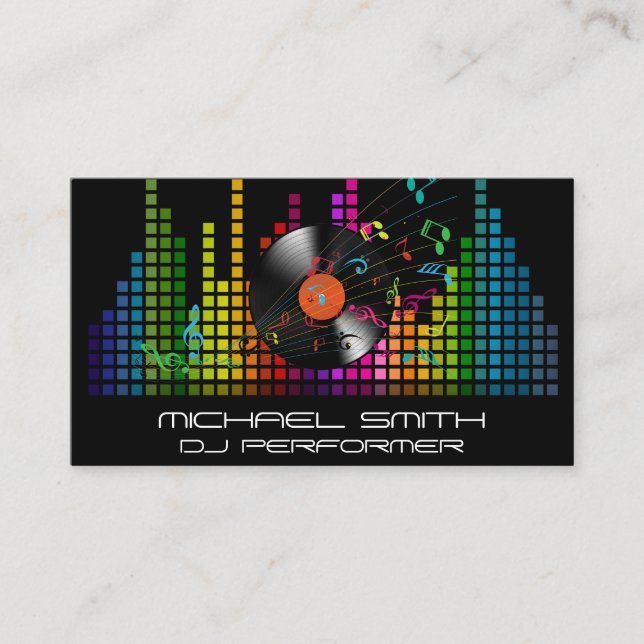 Colourful Sound Bar Equalizer | Music Notes Business Card (Front)