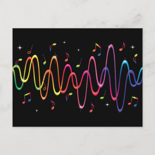 Colourful sound waves music musical notes postcard