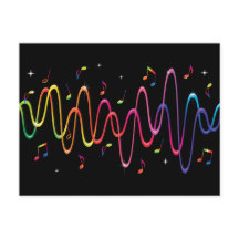 Colourful sound waves music musical notes postcard