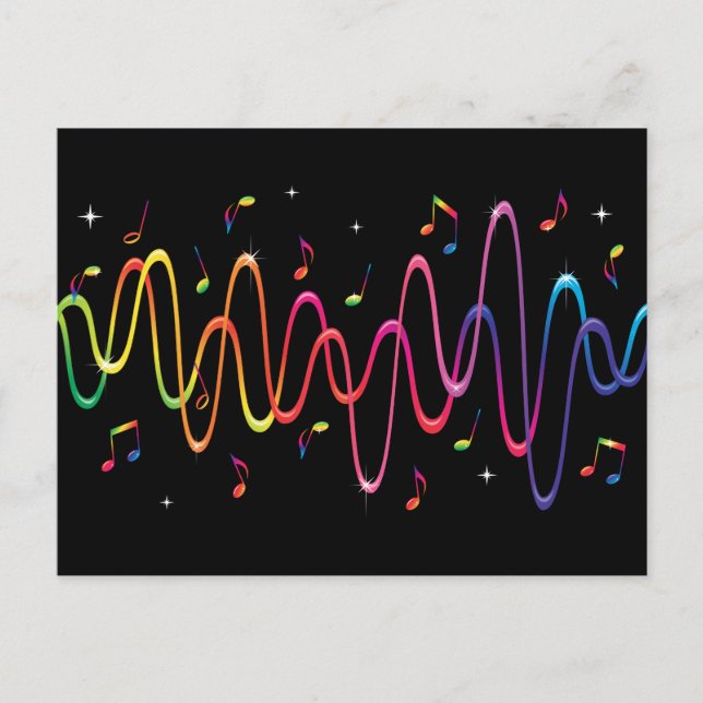 Colourful sound waves music musical notes postcard (Front)