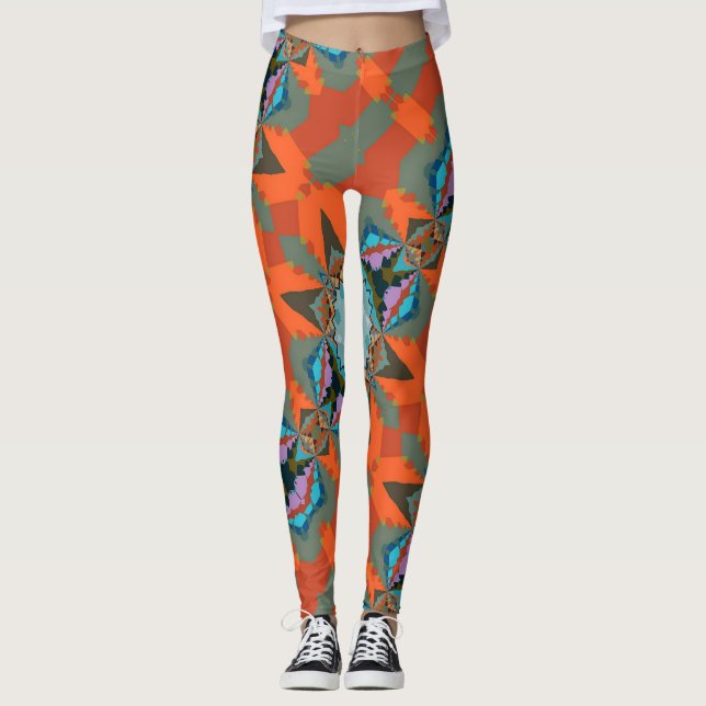 Colourful South Western Geometric Pattern Leggings (Front)