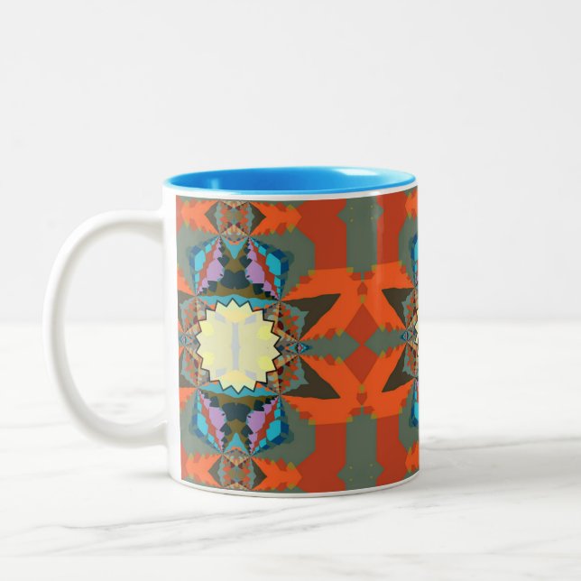 Colourful South Western Geometric Pattern Two-Tone Coffee Mug (Left)