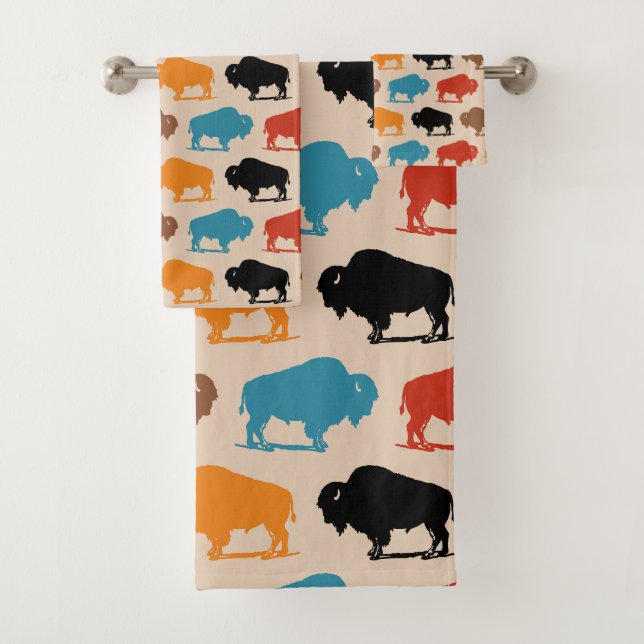 Colourful Southwestern Buffalo Pattern Bath Towel Set (Insitu)