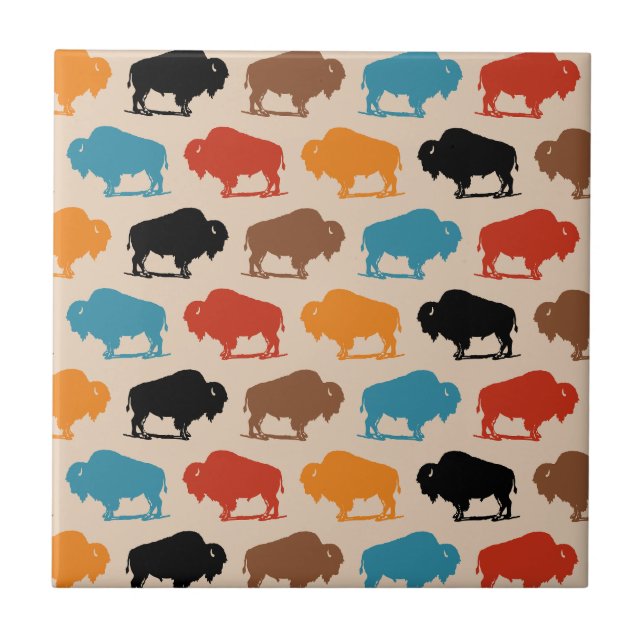 Colourful Southwestern Buffalo Pattern Tile (Front)