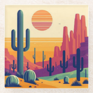 Colourful southwestern desert art glass coaster