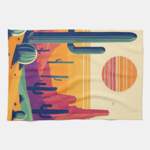 Colourful southwestern desert art kitchen towel
