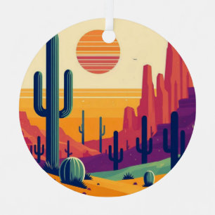 Colourful southwestern desert art metal ornament