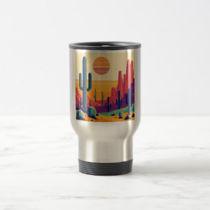 Colourful southwestern desert art travel mug
