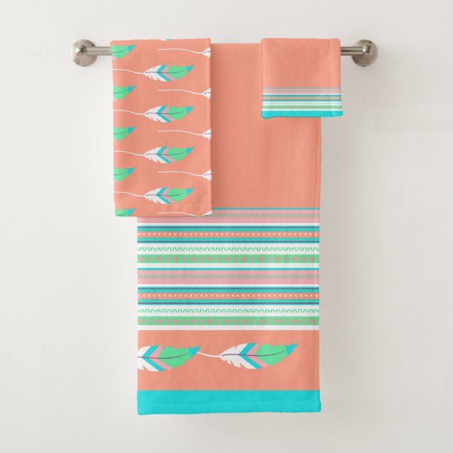 Colourful Southwestern Feather Bath Towel Set (Insitu)