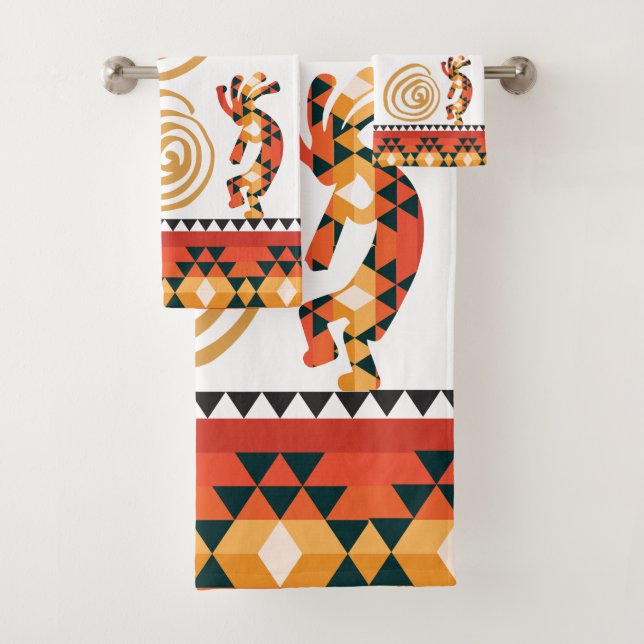Colourful Southwestern Kokopelli Bath Towel Set (Insitu)