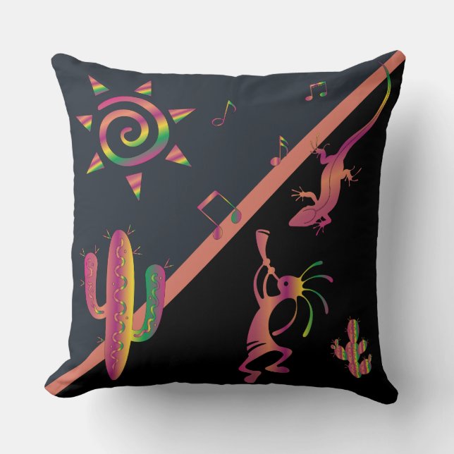 Colourful Southwestern Kokopelli Throw Pillow (Front)