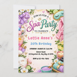 Colourful Spa Party Birthday Invitation for Girls