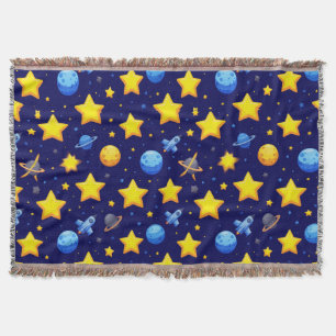 Colourful Space Adventure Throw Blanket