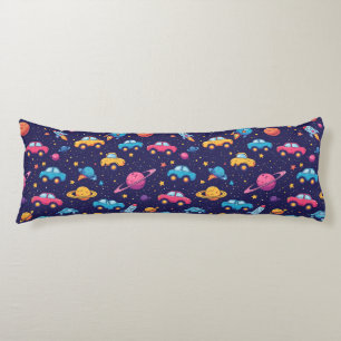 Colourful Space Adventure With Cars, Rockets Body Pillow