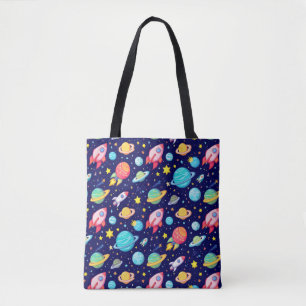 🚀 Colourful Space Cartoon Glow 🌈 Fun Galaxy  Tote Bag