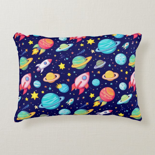 Colourful Space Cartoon Pattern Accent Pillow (Front)