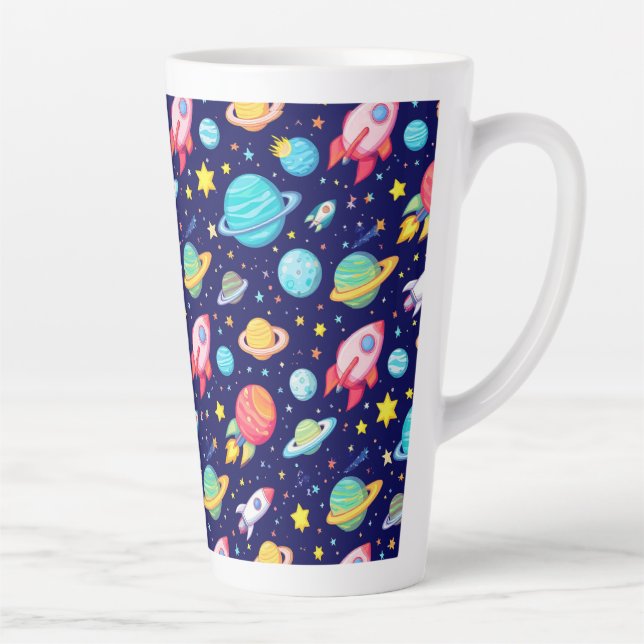 Colourful Space Cartoon Pattern Latte Mug (Right)