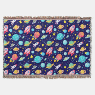 Colourful Space Cartoon Pattern Throw Blanket