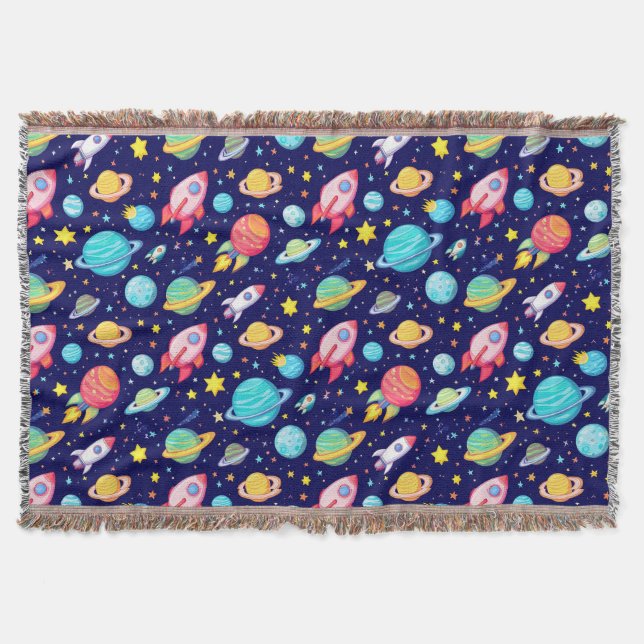 Colourful Space Cartoon Pattern Throw Blanket (Front)