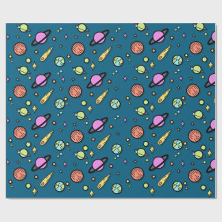 Colourful Space Doodle Wrapping Paper | Planets
