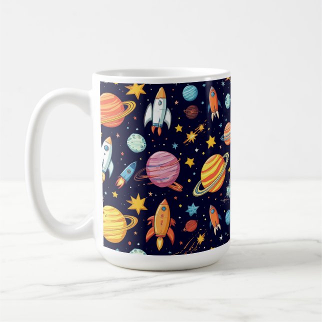 Colourful Space Exploration Pattern Coffee Mug (Left)