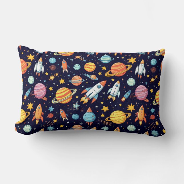 Colourful Space Exploration Pattern Lumbar Pillow (Front)