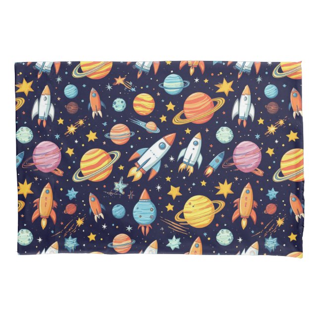 Colourful Space Exploration Pattern Pillowcase (Front)