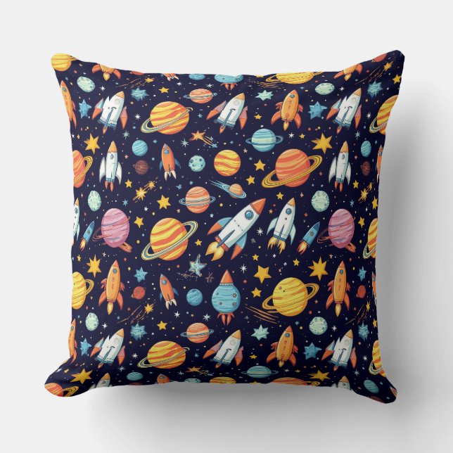 Colourful Space Exploration Pattern Throw Pillow (Front)